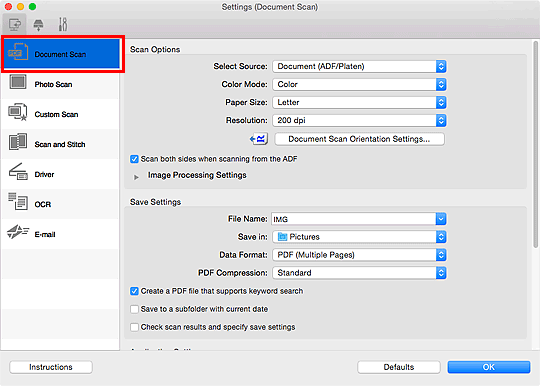 figure: Settings dialog